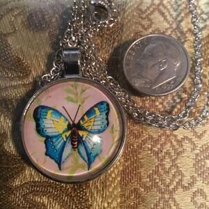 Zypher Butterfly Necklace blue brown silver